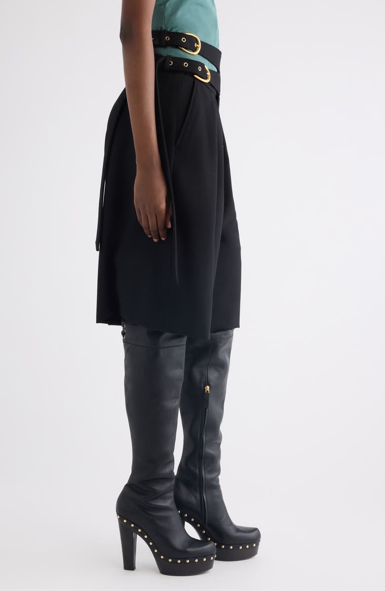 Chloé Buckle Keyhole High Waist Wool Shorts, Alternate, color, Black