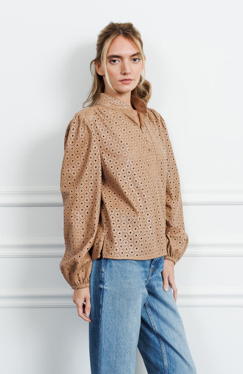 CIEBON Sadie Faux Leather Blouson Sleeve Shirt, Alternate, color, 