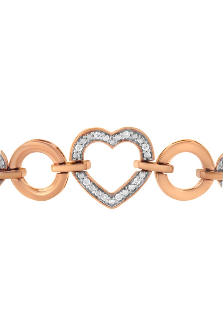 10K Rose Gold over Silver 1/10 Cttw Diamond Heart Link Adjustable Bolo Bracelet, Alternate, color, Pink