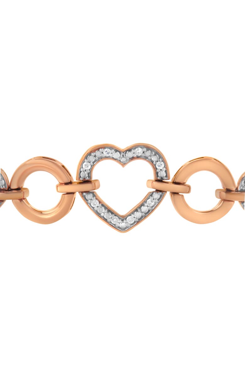 Haus of Brilliance 14K Rose Gold Plated Silver Diamond Accent Circle and Heart Link Bolo Bracelet, Alternate, color, White