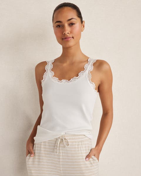 Organic Cotton Rib Knit Lace Tank
