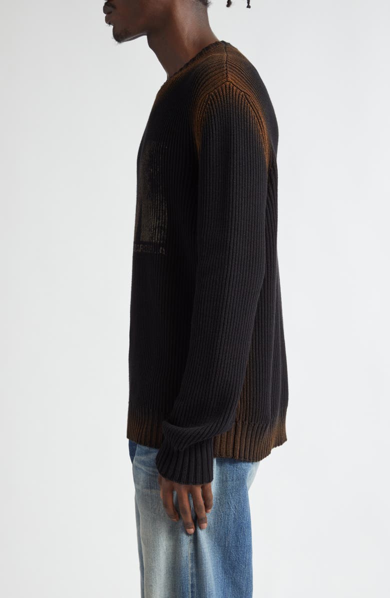 MM6 Maison Margiela Bleached Logo Rib Cotton Crewneck Sweater, Alternate, color, 