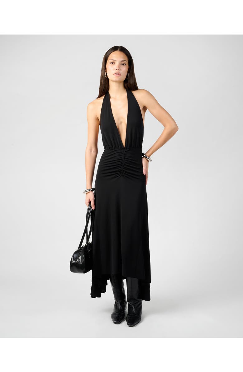 WeWoreWhat Draped Knit Halter Midi Dress, Main, color, Black