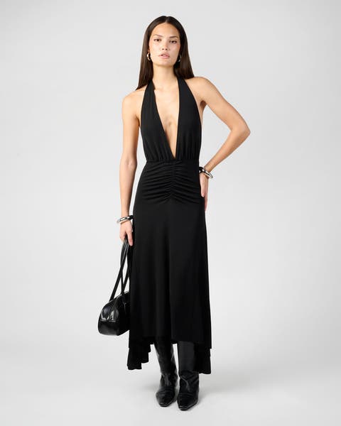 Draped Knit Halter Midi Dress