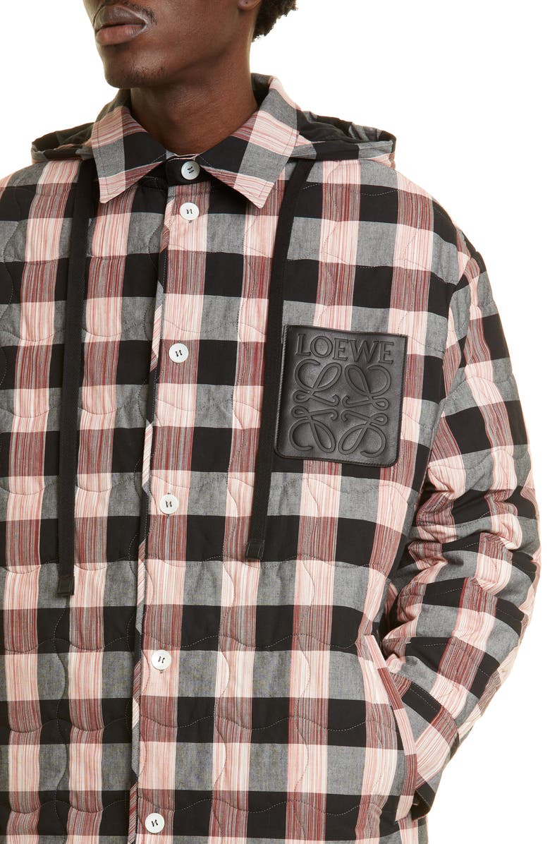 Loewe Check Quilted Hooded Overshirt, Alternate, color,