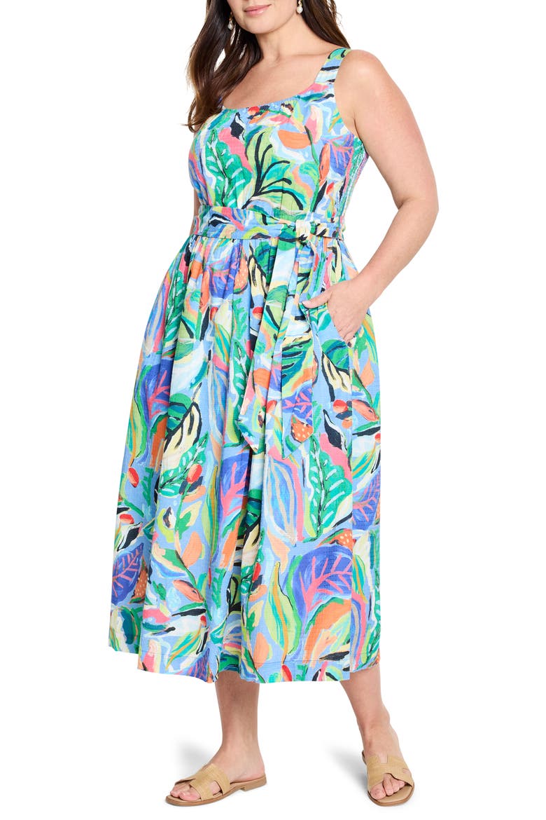 Sophie Island Beat Cotton Midi Sundress, Main, color, BLUE MULTI