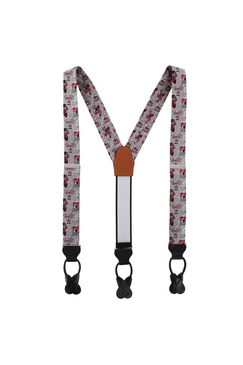 Too Cool For Obiedience School Puppy Silk Button End Suspenders, Alternate, color, White