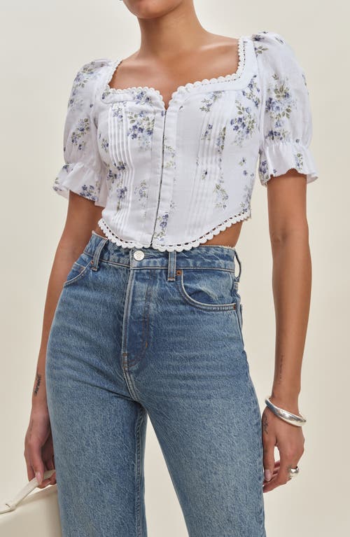 Reformation Simmie Floral Puff Sleeve Linen Crop Top