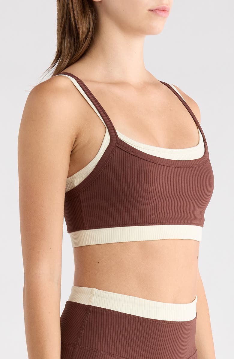 Year of Ours Layered Rib Sports Bra, Alternate, color, Chocolate/ Shell