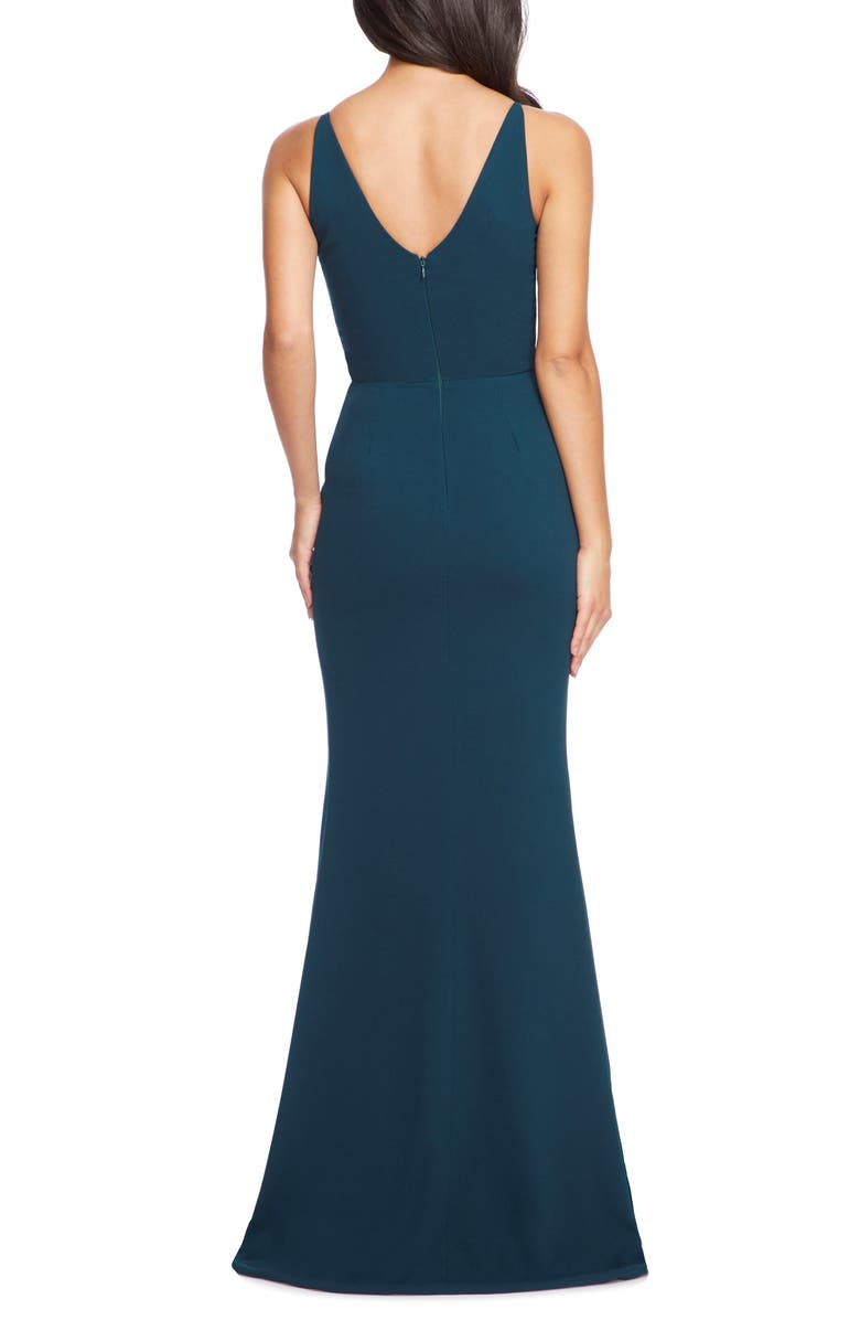 Dress the Population Jordan Ruched Side Slit Gown, Alternate, color, Pine
