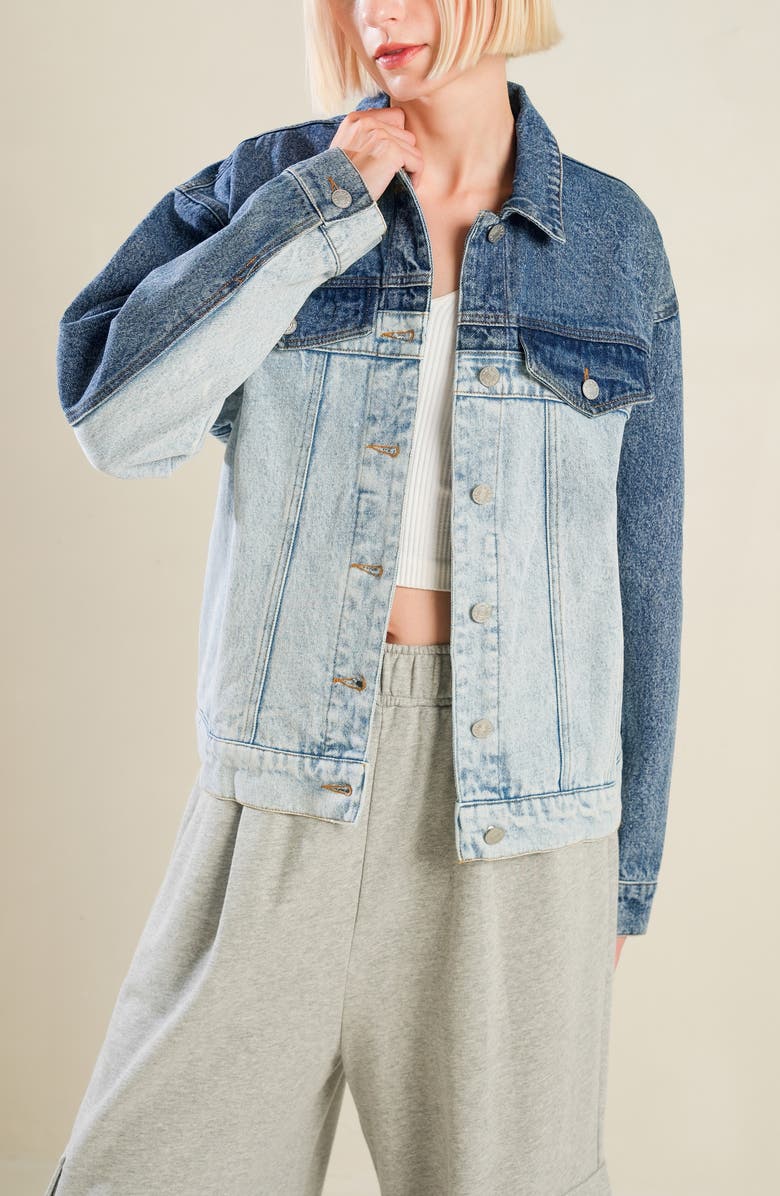 FREEMARKET Two-Tone Longline Denim Jacket, Alternate, color, Indigo