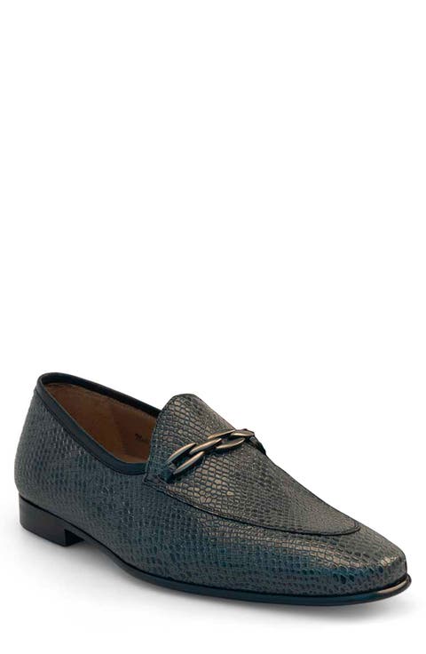 Bit Ornament Python Embossed Leather Loafer (Men)