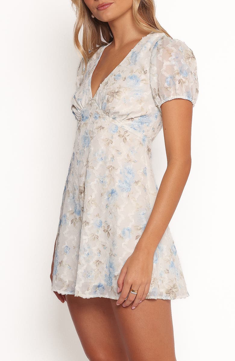 Petal & Pup Marisol Floral Puff Sleeve Minidress, Alternate, color, Cream Blue Floral