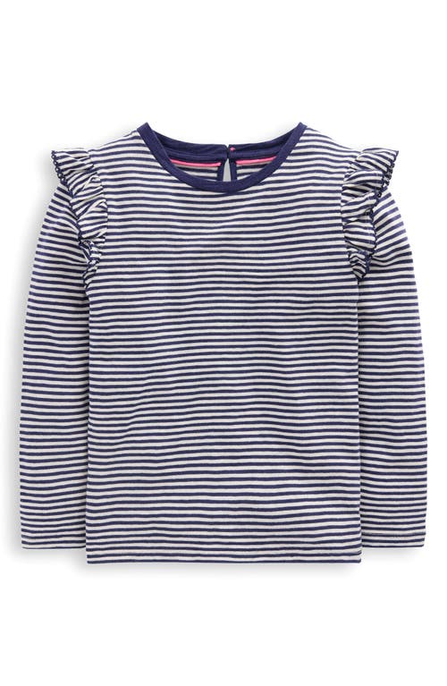 Mini Boden Kids' Frill Sleeve Slub Top In Blue