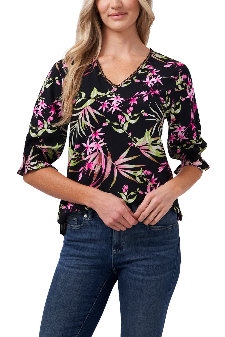 Ruffle V-Neck Blouse, Main, color, RICH BLACK