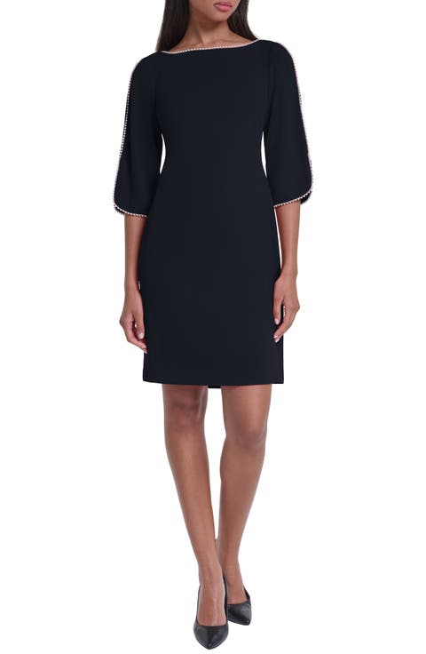 Pearly Bead Scuba Crepe Sheath Dress