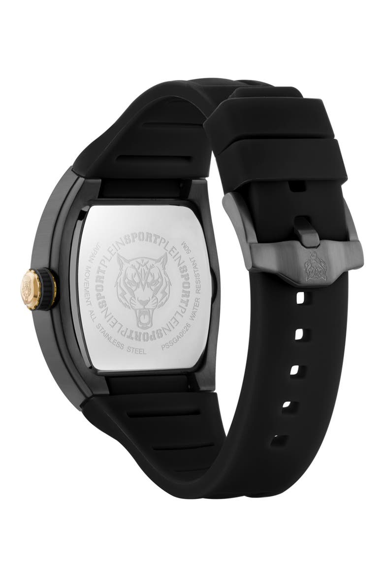 Stormbreaker Three Hand Quartz Silicone Strap Watch, 43mmx 52mm, Alternate, color, BLACK/ GUNMETAL/ BLACK