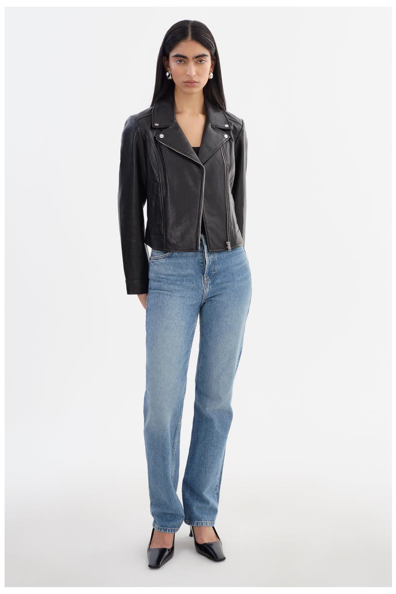 Klea | Recycled Leather Biker Jacket, Alternate, color, Black