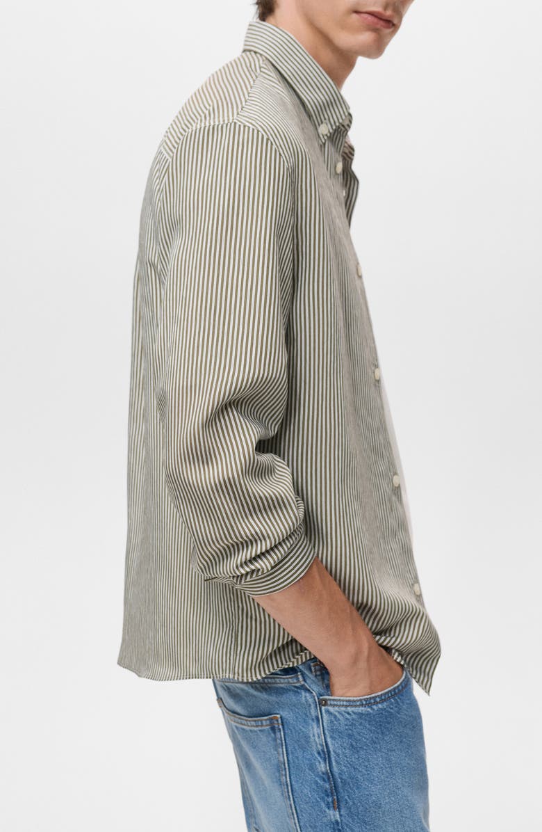 MANGO Regular Fit Stripe Button-Down Shirt, Alternate, color, Olive Green