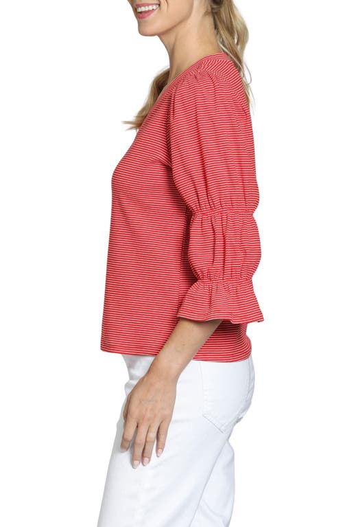 Apny Stripe V-neck Top In Red/white