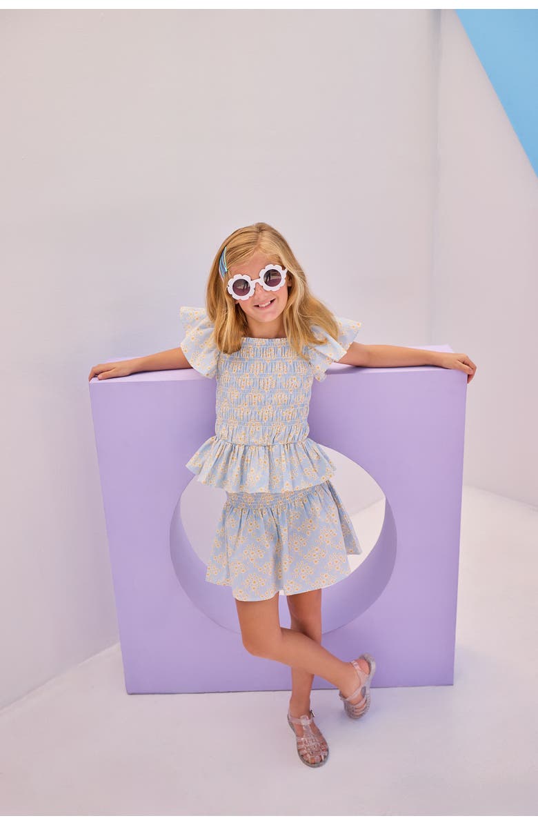 BISBY Kids' Shirred Circle Skirt, Alternate, color, Blue Ditsy Floral