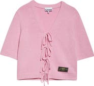 Ganni Tie Front Wool Blend Cardigan
