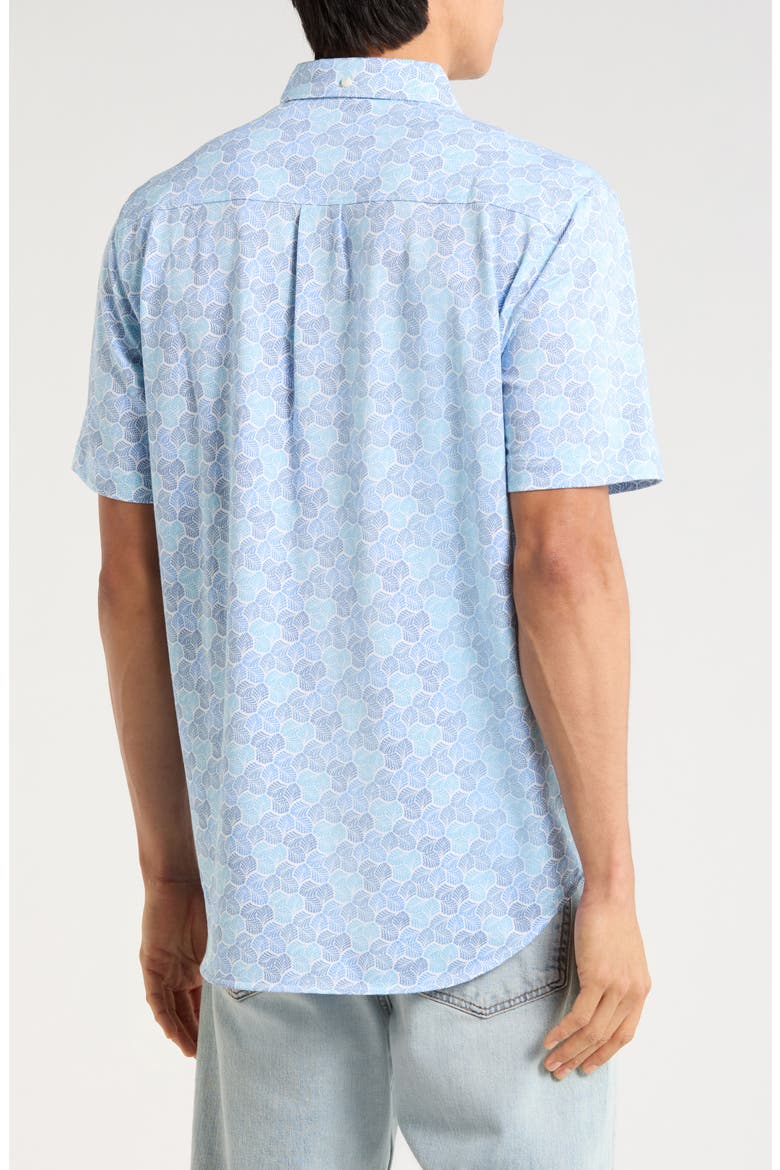Honeycomb Geo Print Short Sleeve Button-Up Shirt, Alternate, color, KINGFISH