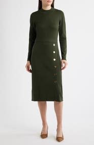 Julia Jordan Button Mock Neck Long Sleeve Midi Dress