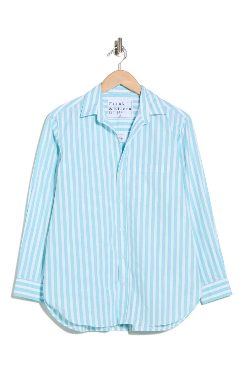 Boyfriend Cotton Button-Up Shirt, Alternate, color, WIDE JADE STRIPE