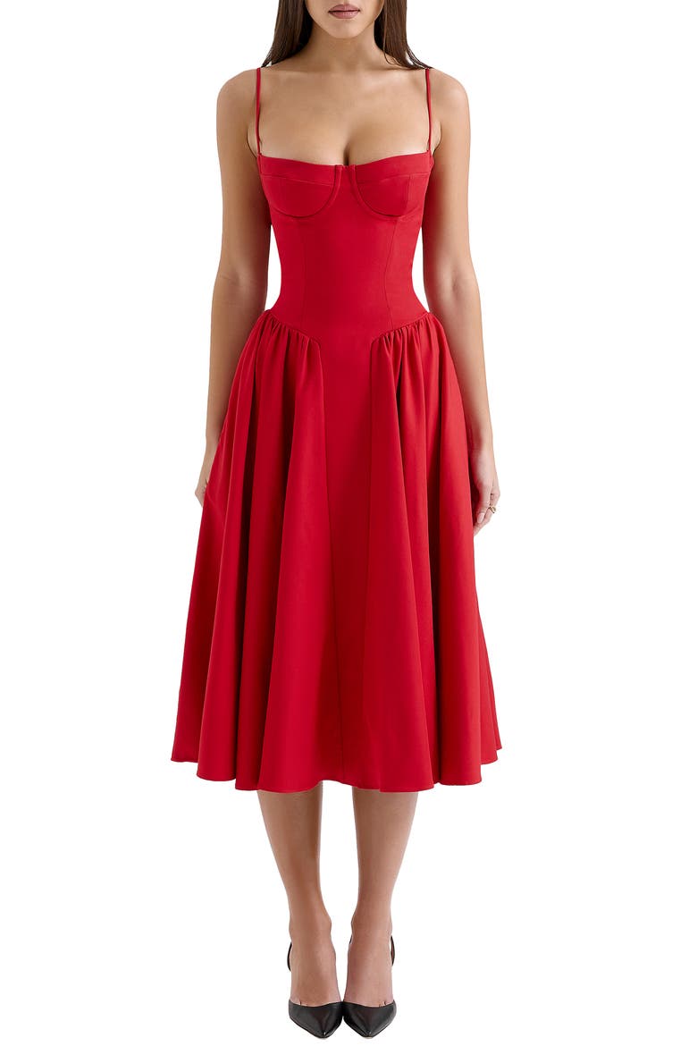 Samaria Fit & Flare Midi Cocktail Dress, Main, color, HAUTE RED
