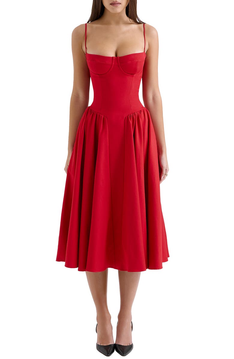 HOUSE OF CB Samaria Fit & Flare Midi Cocktail Dress, Main, color, Haute Red
