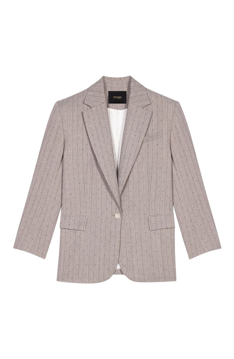maje Rhinestone striped suit blazer, Alternate, color, Light Grey