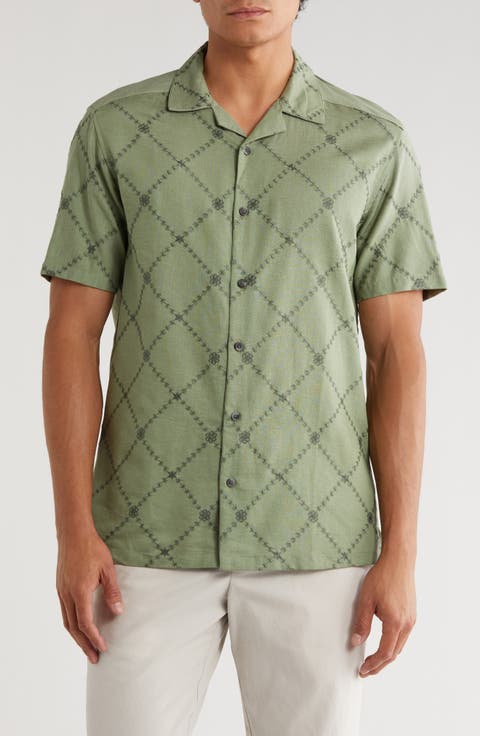 Floral Diamond Embroidered Camp Shirt