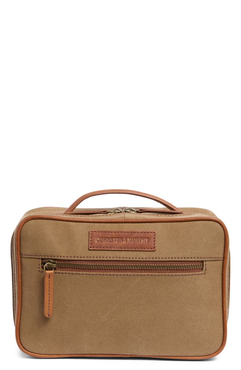 Johnston & Murphy Antique Cotton & Leather Dopp Kit, Main, color, Camel