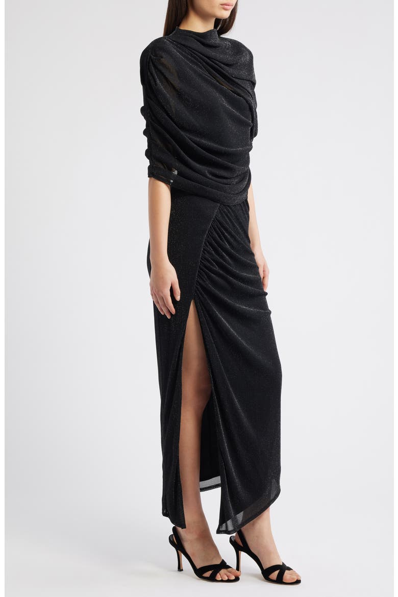 Vionna Metallic Cutout Asymmetric Cocktail Dress, Alternate, color, GLISTENING BLACK