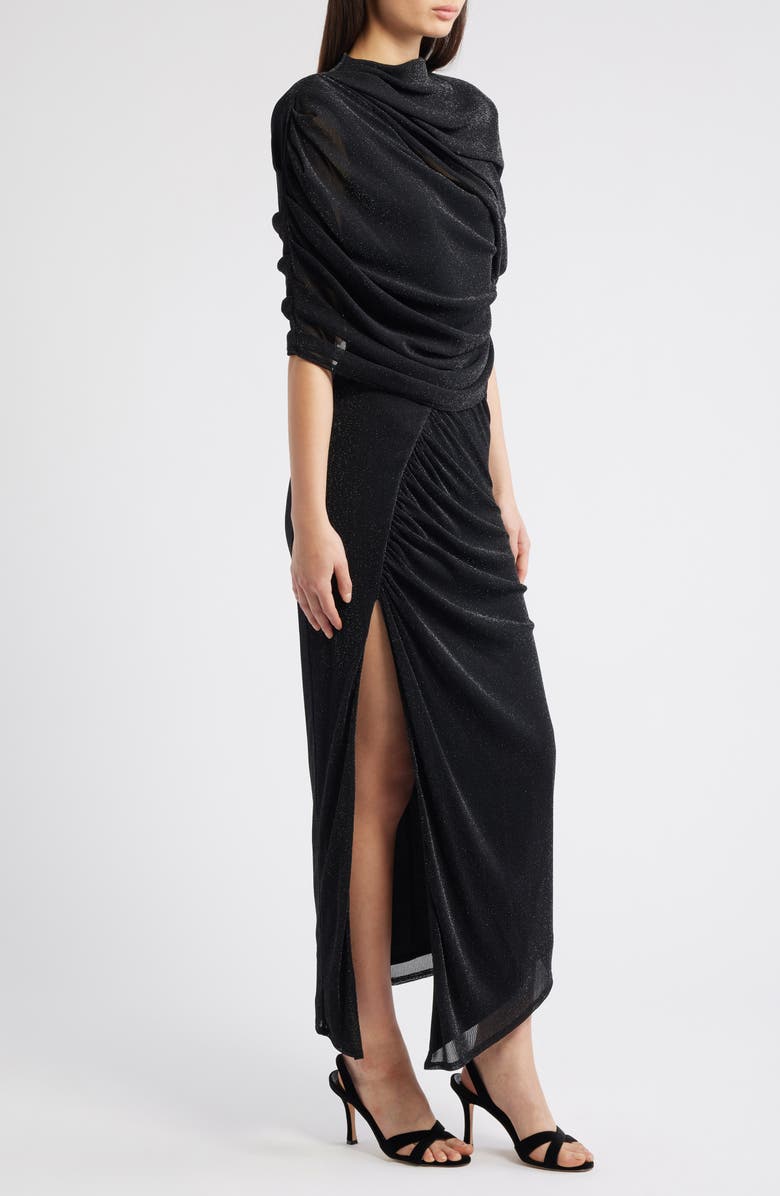 Black Halo Vionna Metallic Cutout Asymmetric Cocktail Dress, Alternate, color, Glistening Black
