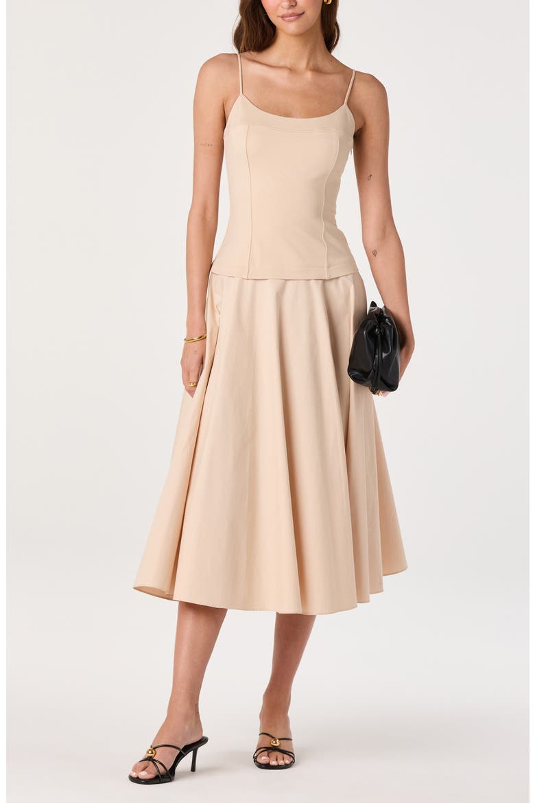 Cierra Mixed Media Fit & Flare Midi Dress, Alternate, color, NATURAL