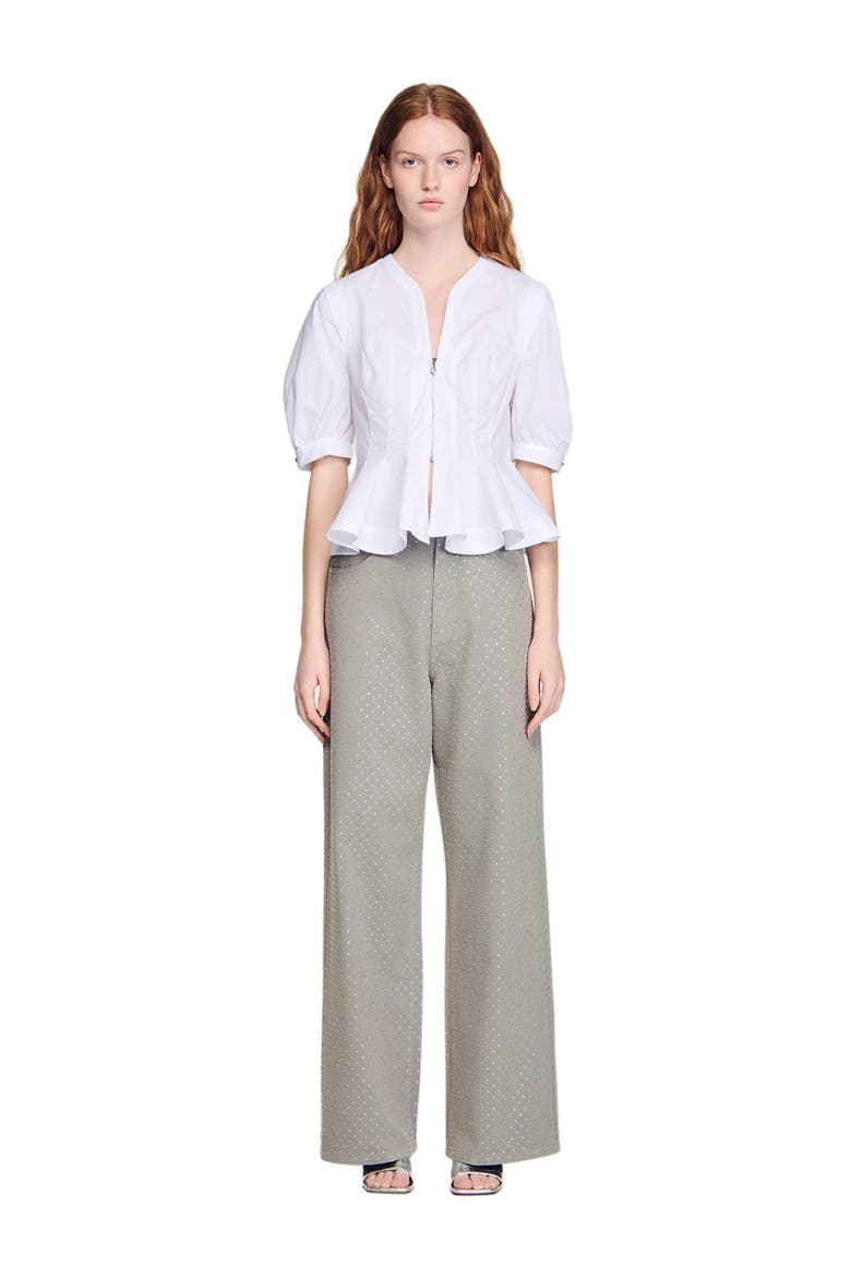 Zipped peplum shirt, Alternate, color, White