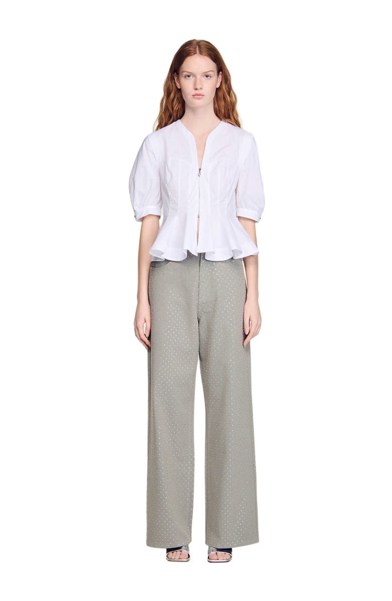 SANDRO Zipped peplum shirt, Alternate, color, White