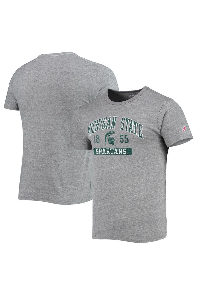 Men's League Collegiate Wear Heathered Gray Michigan State Spartans Volume Up Victory Falls Tri-Blend T-Shirt, Main, color, Heather Gray