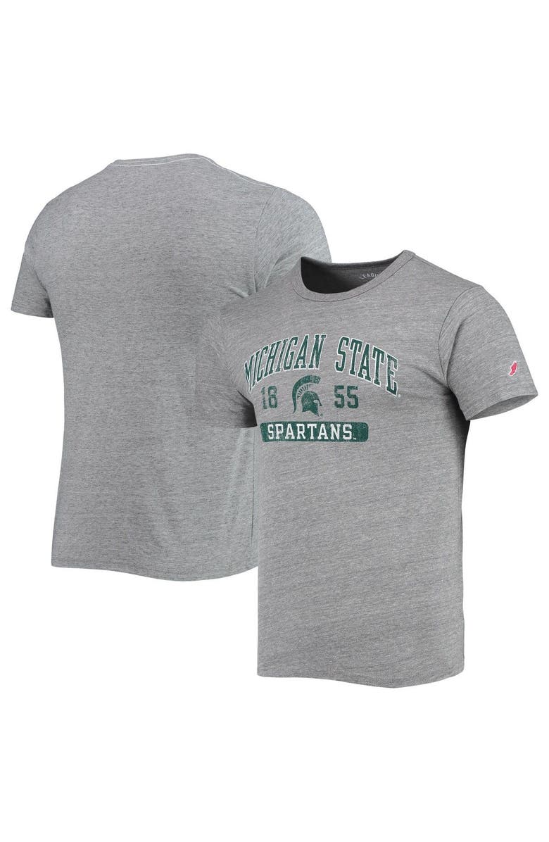 LEAGUE COLLEGIATE WEAR Men's League Collegiate Wear Heathered Gray Michigan State Spartans Volume Up Victory Falls Tri-Blend T-Shirt, Main, color, 