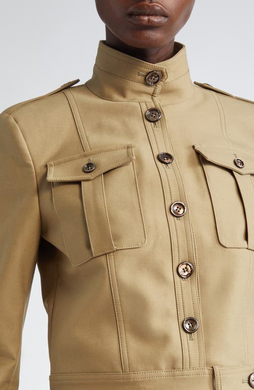 Tom Ford Stretch Cotton Tricotine Crop Jacket In Khaki