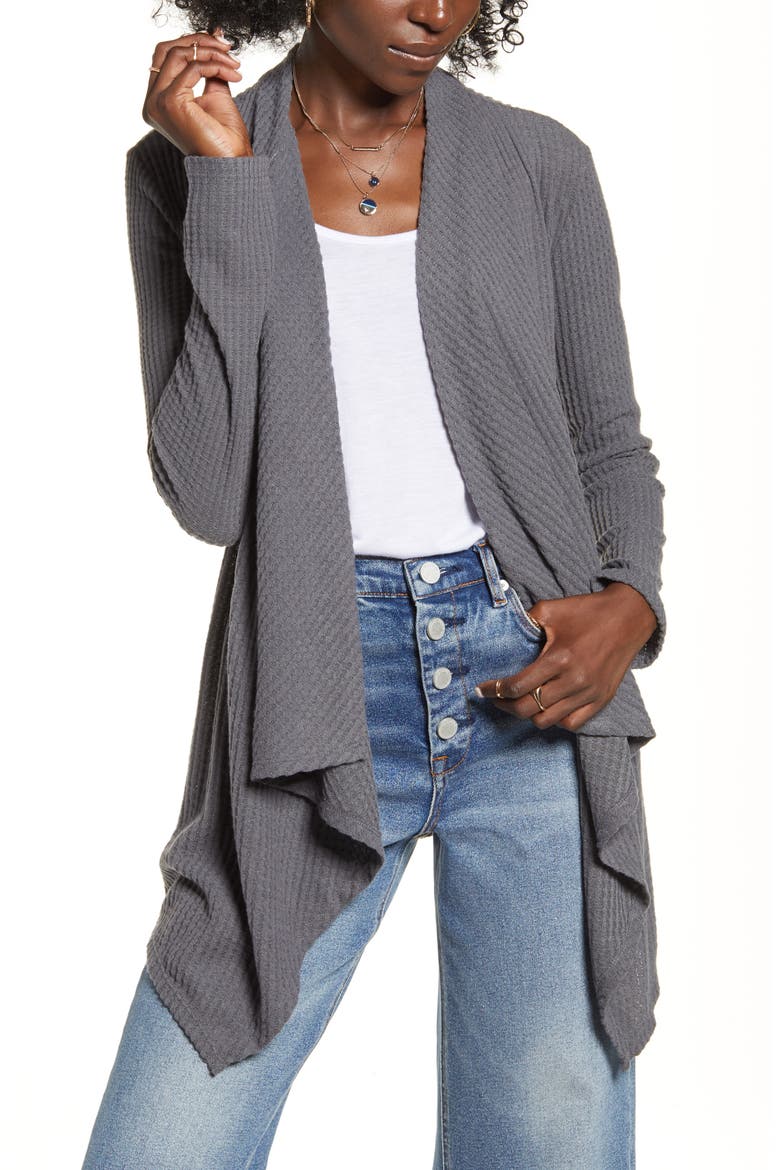Waffle Knit Waterfall Cardigan, Main, color, HEATHER CHARCOAL
