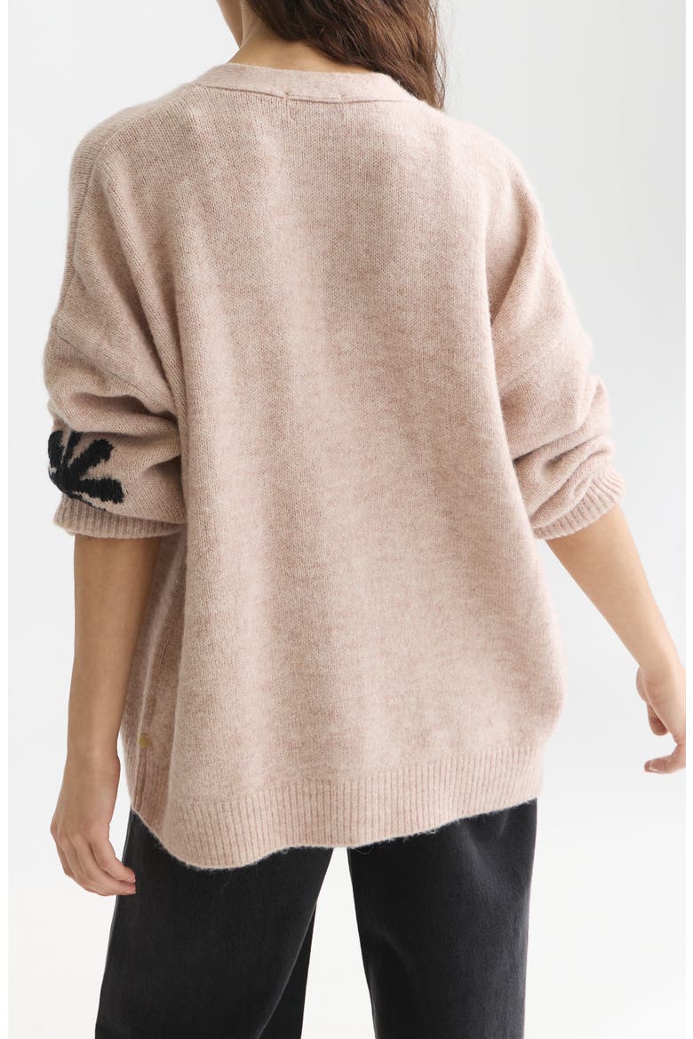 Oversize Floral Intarsia Button Front Cardigan, Alternate, color, ROSE DUST MELANGE