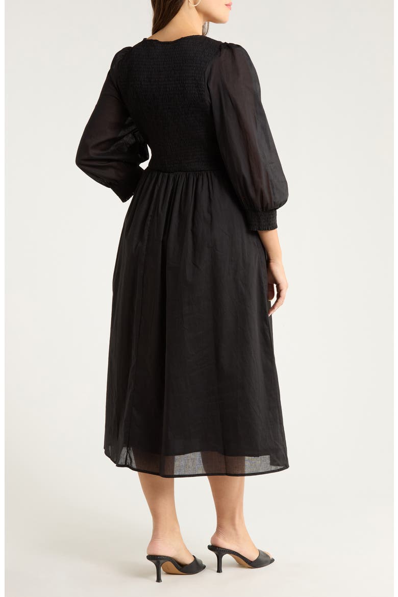 Zelda Smocked Long Sleeve Maxi Dress, Alternate, color, BLACK