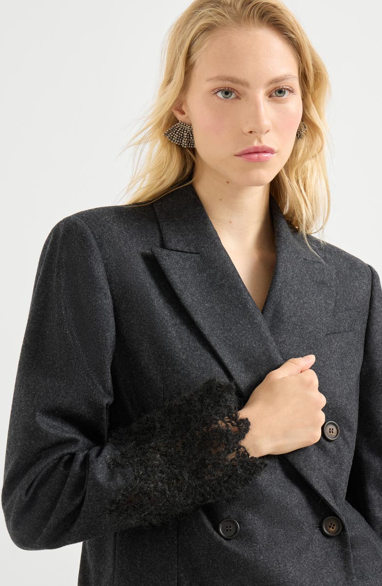 Brunello Cucinelli Blazer with wispy lace cuffs, Alternate, color, Dark Grey