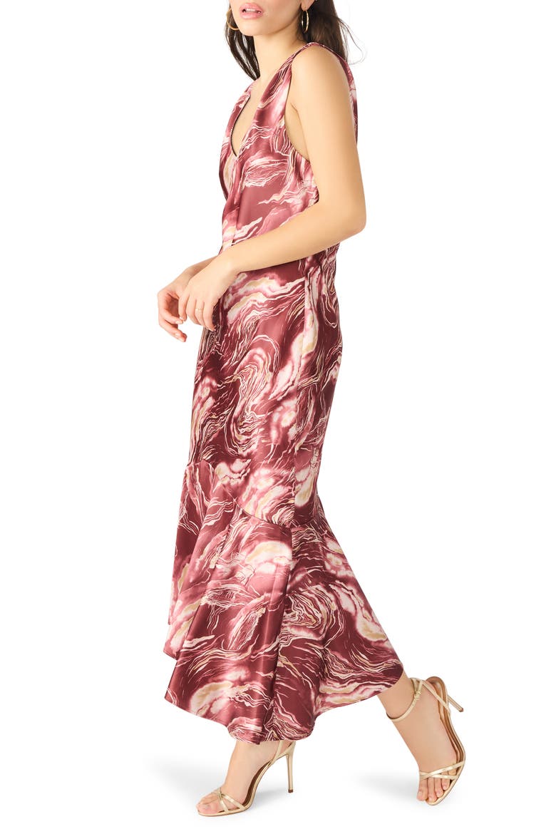 Cade Marbleized Print Satin High-Low Dress, Alternate, color, ROSE QUARTZ