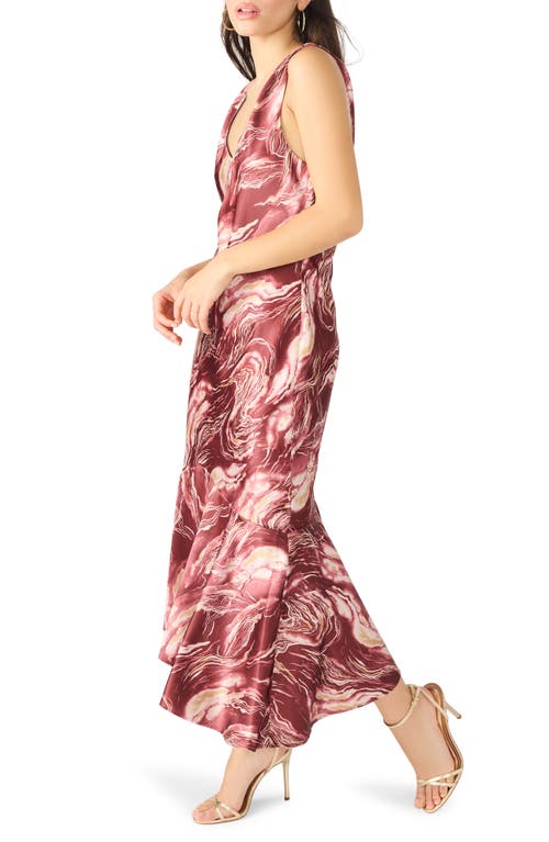 Steve Madden Cade Marbleized Print Satin High-low Dress In Multi