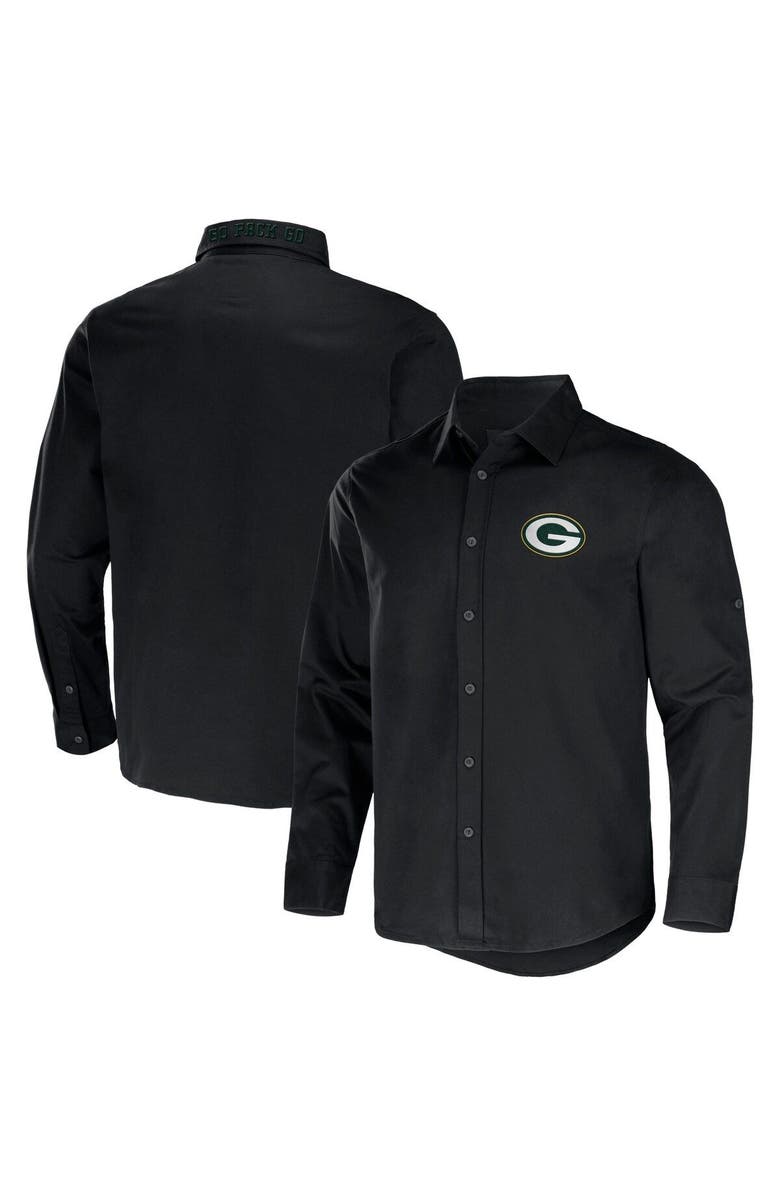 NFL X DARIUS RUCKER Men's NFL x Darius Rucker Collection by Fanatics Black Green Bay Packers Convertible Twill Long Sleeve Button-Up Shirt, Main, color, 