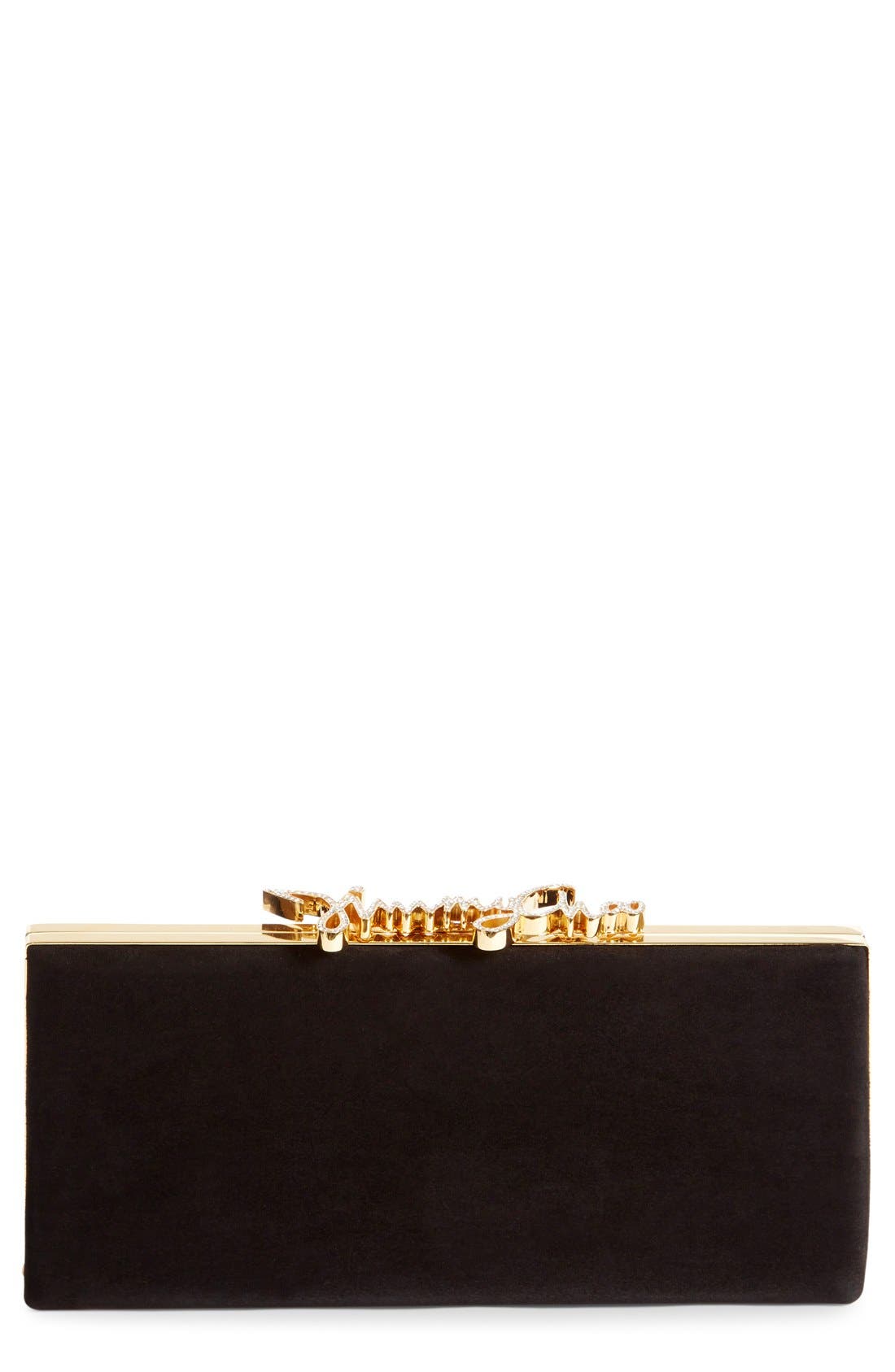 Jimmy Choo 'Celeste' Logo Clasp Suede Clutch, Main, color, 